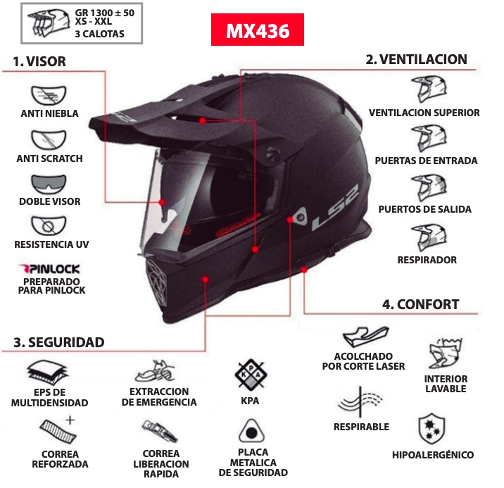 CASCO LS2 MX436 PIONEER EVO EVOLVE ROJO BLANCO - Imagen 4
