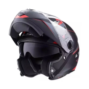 CASCO LS2 ABATIBLE FF70 EASY STRIP NEGRO ROJO MATTE