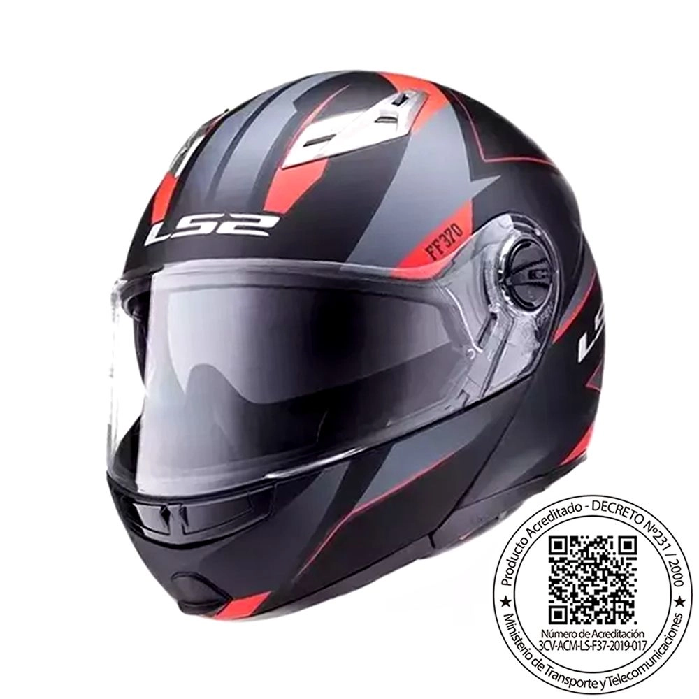 CASCO LS2 ABATIBLE FF70 EASY STRIP NEGRO ROJO MATTE - Imagen 2